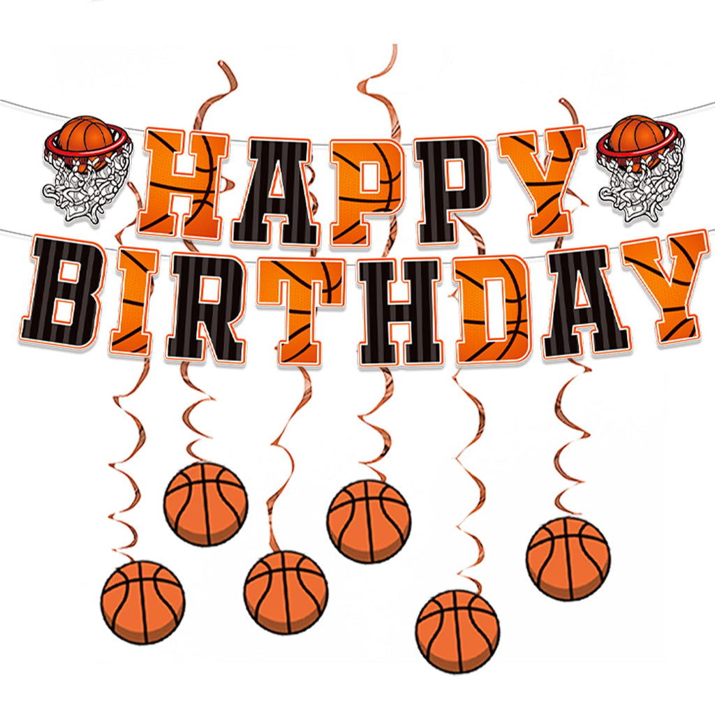 PANRRPERS Basketball Birthday Banner & Hanging Swirl Decor – Easy-Install Party Decorations