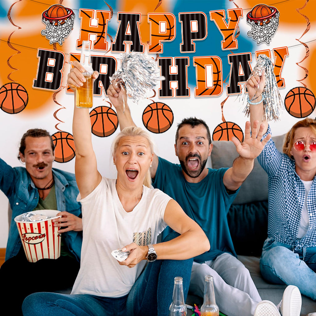PANRRPERS Basketball Birthday Banner & Hanging Swirl Decor – Easy-Install Party Decorations
