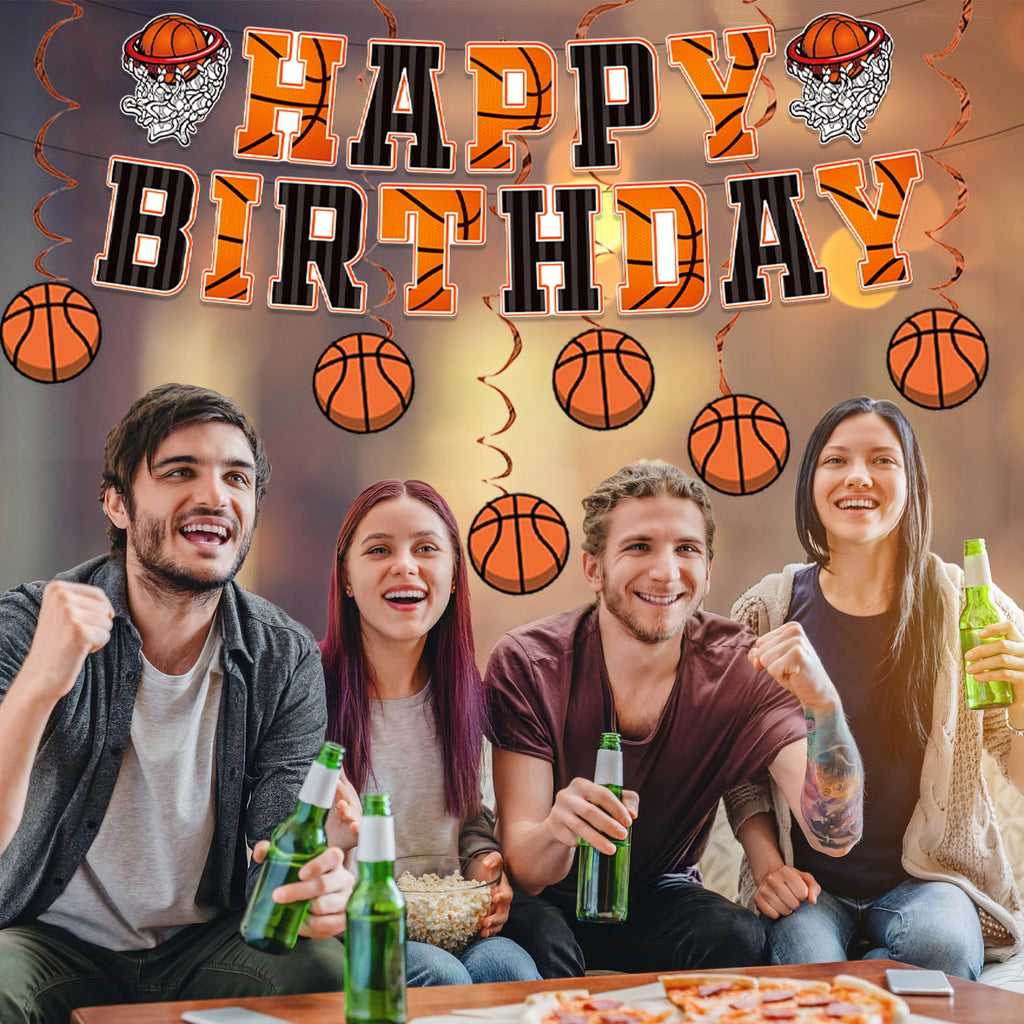 PANRRPERS Basketball Birthday Banner & Hanging Swirl Decor – Easy-Install Party Decorations