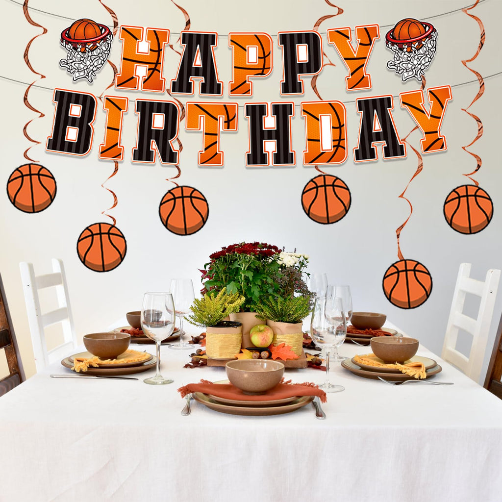 PANRRPERS Basketball Birthday Banner & Hanging Swirl Decor – Easy-Install Party Decorations
