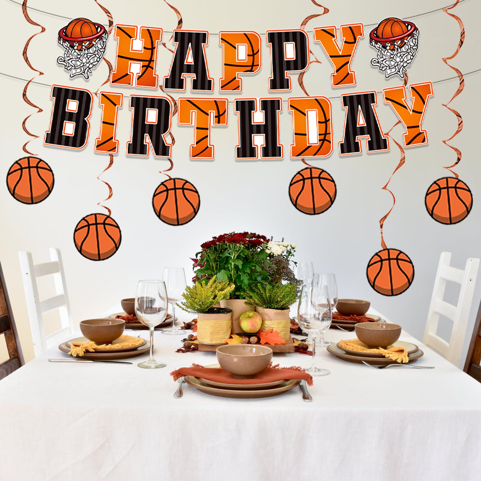 PANRRPERS Basketball Birthday Banner & Hanging Swirl Decor – Easy-Install Party Decorations