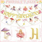 PAPER JAZZ Fairy Birthday Banner – Butterfly, Mushroom & Garden Party Decor