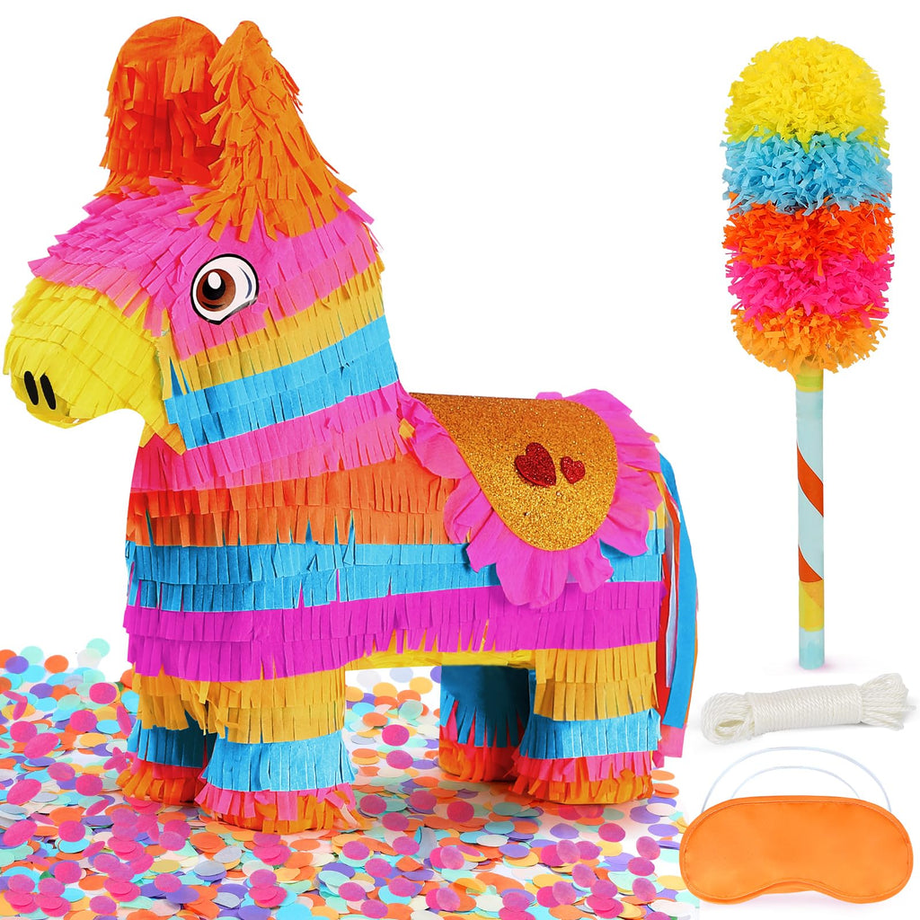 Pardecor Cinco de Mayo Donkey Pinata – 24-Inch Stick & Rope Rainbow Pinata for Parties
