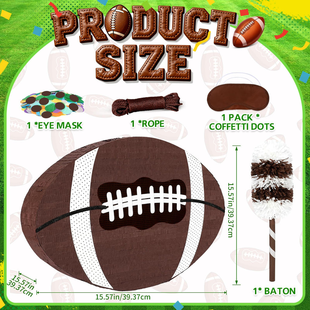 Pardecor 25-inch Football Pinata with Bat, Blindfold & Rope – Large Sports Ball Party Decor & Game Day Fun