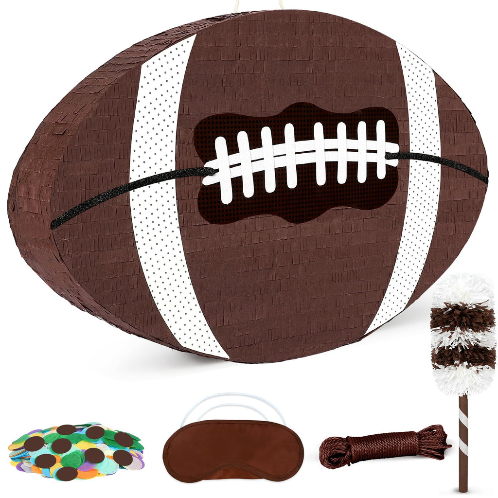 Pardecor 25-inch Football Pinata with Bat, Blindfold & Rope – Large Sports Ball Party Decor & Game Day Fun