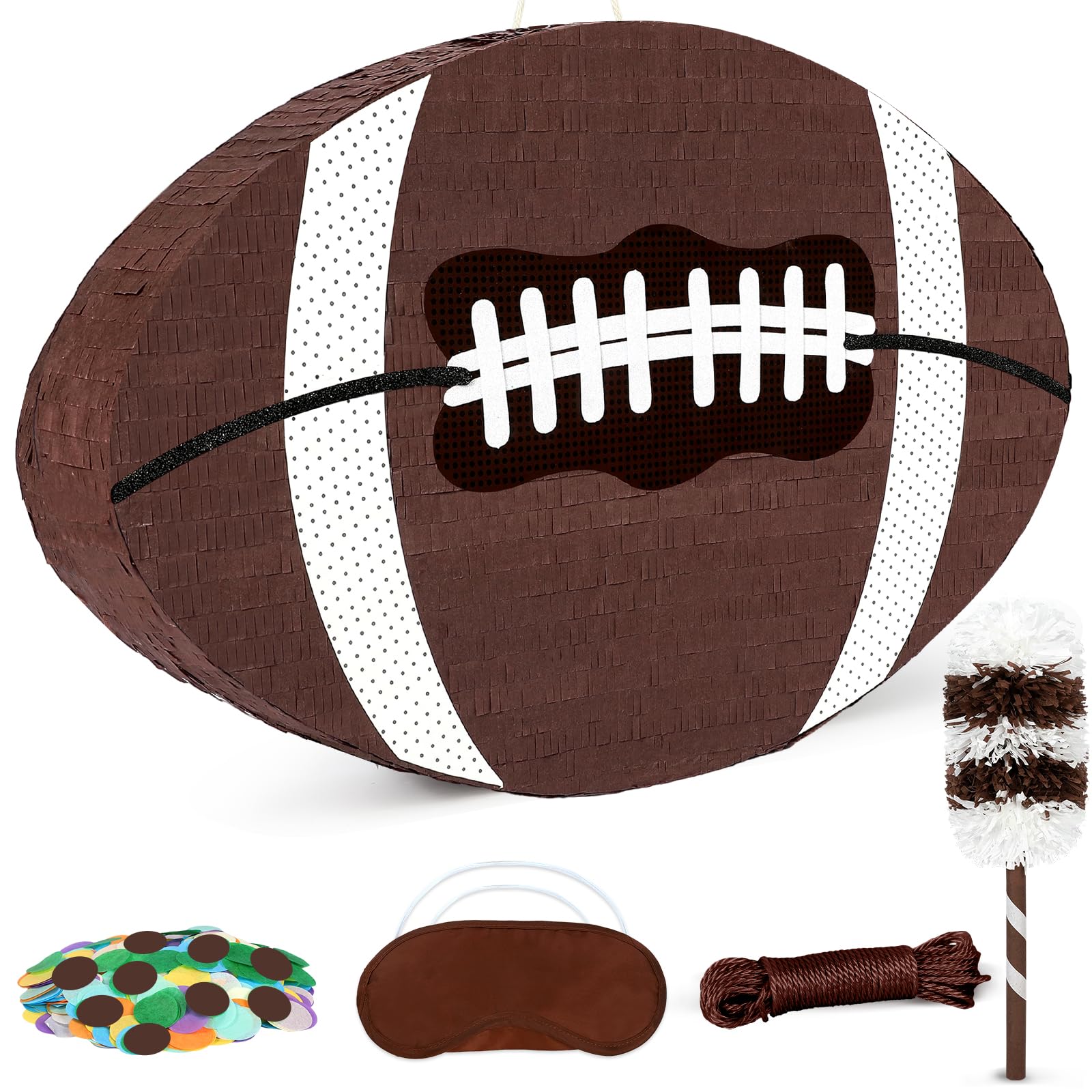 Pardecor 25-inch Football Pinata with Bat, Blindfold & Rope – Large Sports Ball Party Decor & Game Day Fun