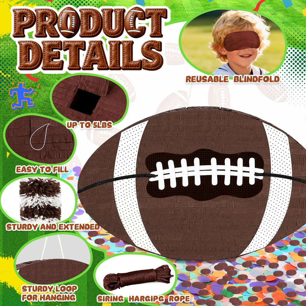 Pardecor 25-inch Football Pinata with Bat, Blindfold & Rope – Large Sports Ball Party Decor & Game Day Fun