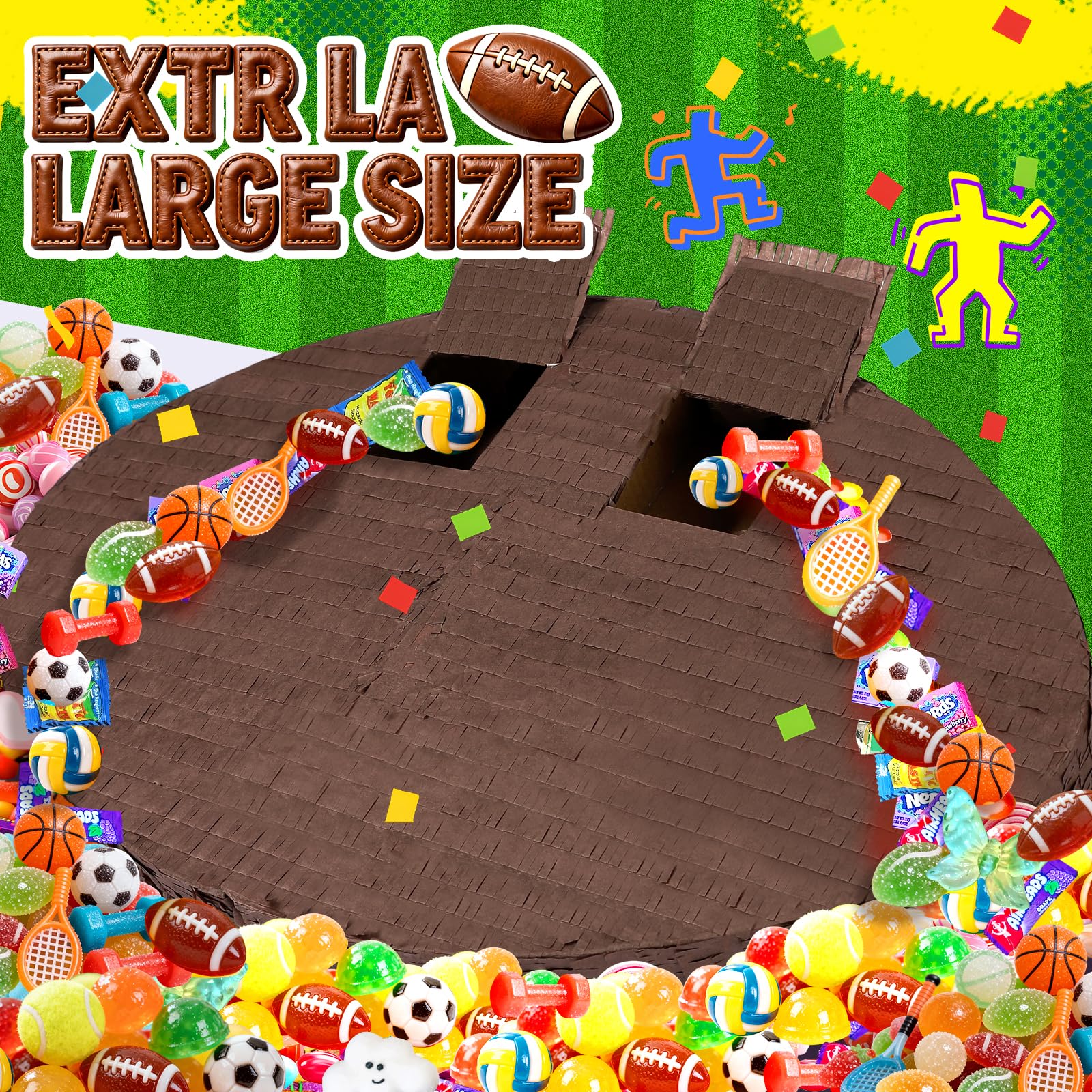 Pardecor 25-inch Football Pinata with Bat, Blindfold & Rope – Large Sports Ball Party Decor & Game Day Fun