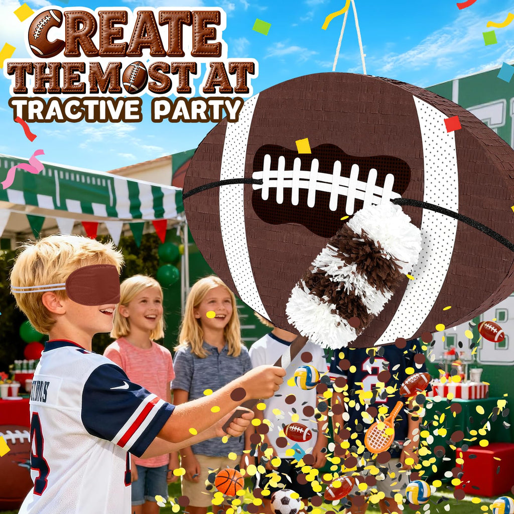 Pardecor 25-inch Football Pinata with Bat, Blindfold & Rope – Large Sports Ball Party Decor & Game Day Fun