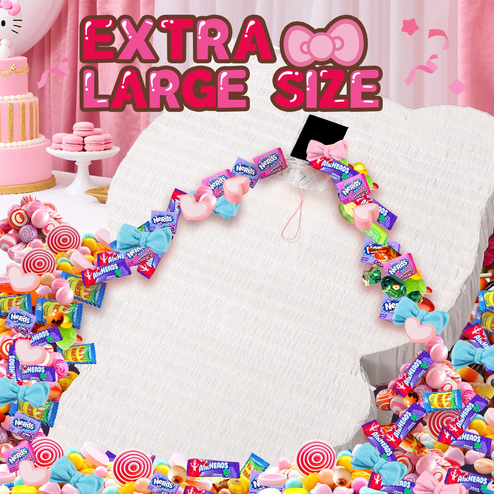 Pardecor Large Pink Cat Pinata - Includes 24-inch Bat Stick, Eye Mask, Rope for Girls' Birthday Parties