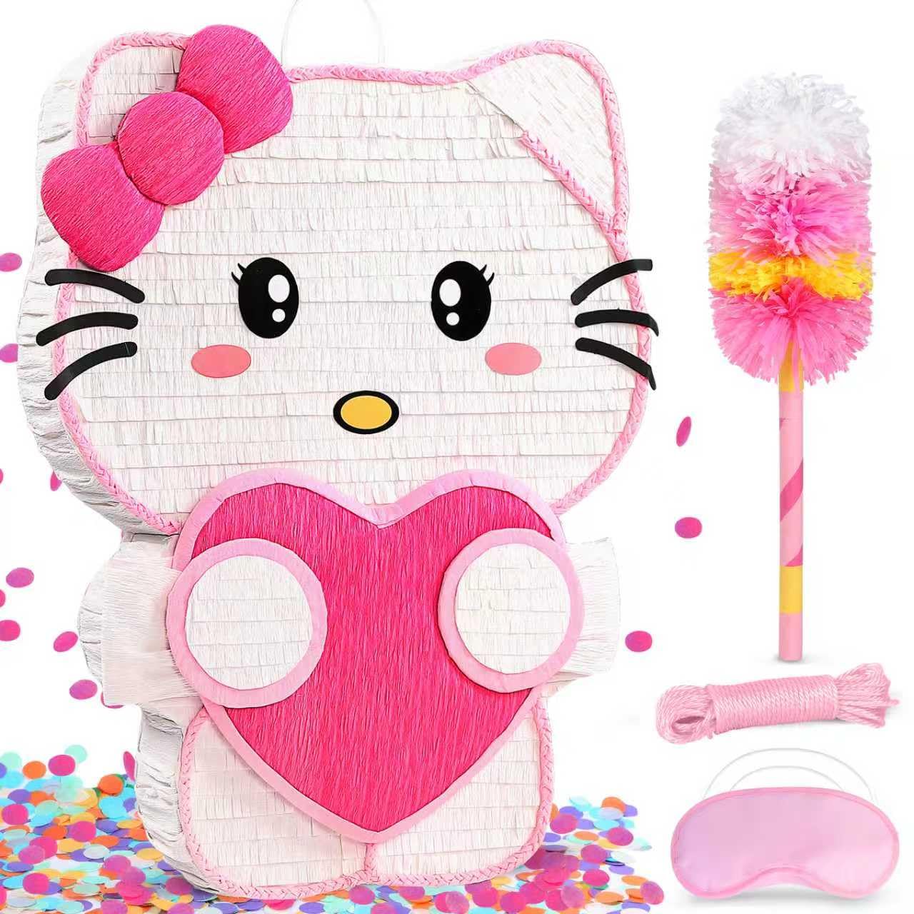 Pardecor Large Pink Cat Pinata - Includes 24-inch Bat Stick, Eye Mask, Rope for Girls' Birthday Parties