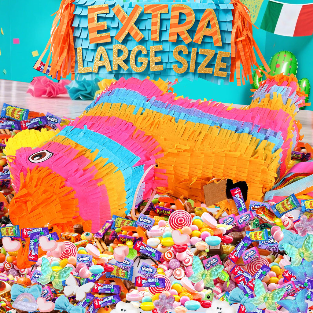 Pardecor Cinco de Mayo Donkey Pinata – 24-Inch Stick & Rope Rainbow Pinata for Parties