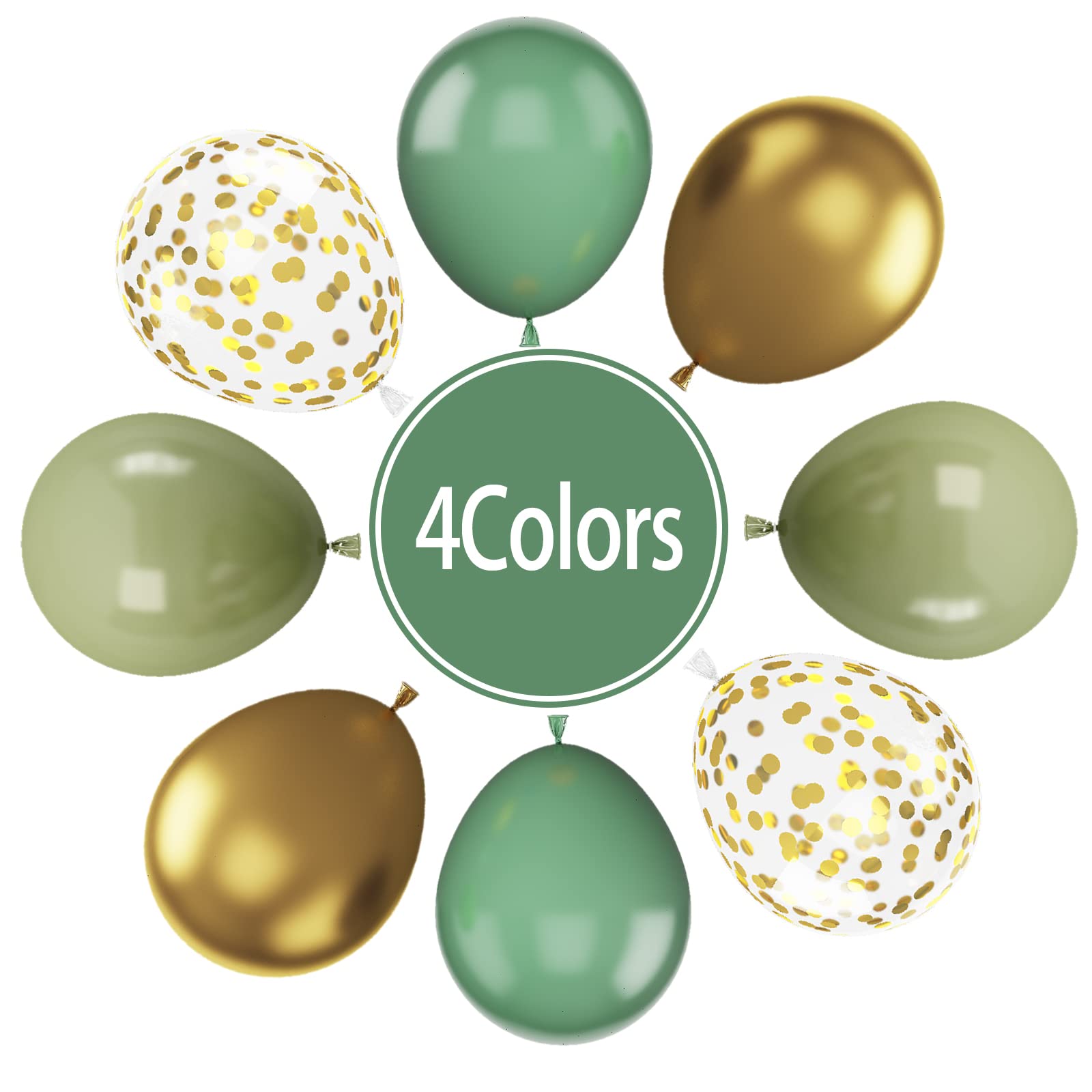Paready Sage Green & Gold Balloons – 62 Pcs Confetti & Ribbon Set