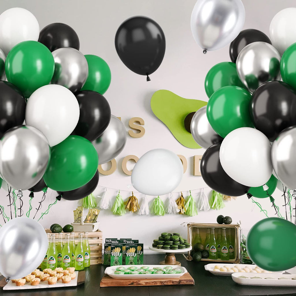 Paready Green Black Silver Balloons – 60 Pcs 12 Inch Latex Party Balloons for Video Game, Football, Birthday, Baby Shower