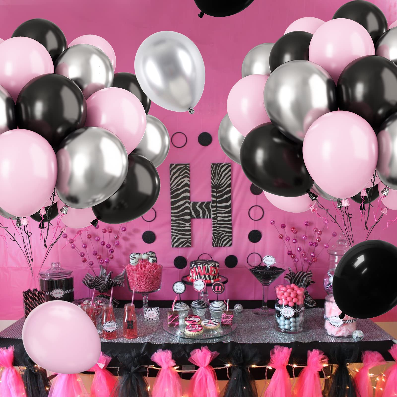 Paready Pink & Black Latex Balloons – 32 Pcs 12 Inch Set for Parties
