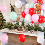 Paready Christmas Balloons 60pcs Pastel Pink, Green & Red with Gingerbread Man Foil