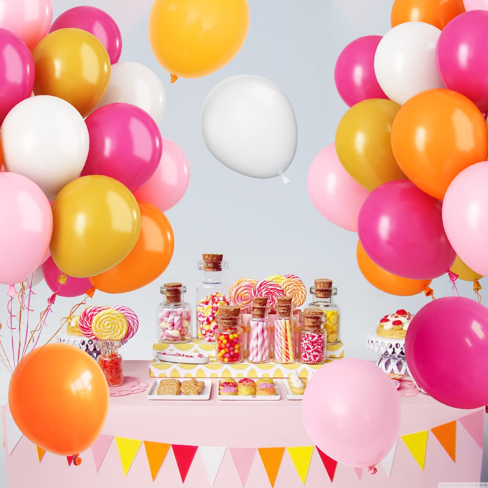 Paready Pink & Orange Latex Balloons – 62 Pcs, 12in Autumn Party Decor