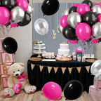Paready Hot Pink & Black Balloons – 32 Latex Balloons with Ribbons for Parties