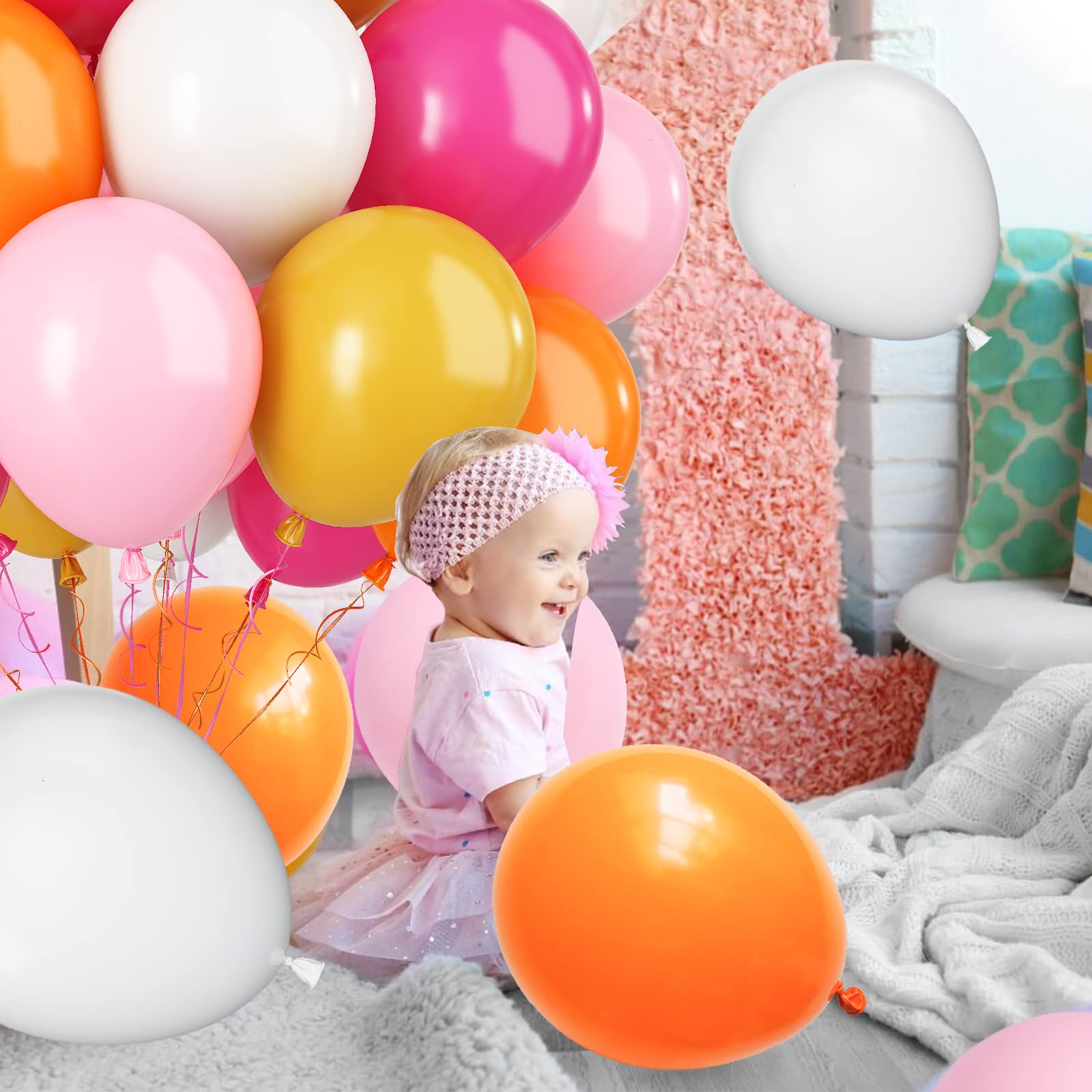 Paready Pink & Orange Latex Balloons – 62 Pcs, 12in Autumn Party Decor