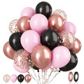 Paready Black Pink Latex Balloons – 60 Pcs, 12-Inch, Metallic Rose Gold & Confetti Set for Party Decor