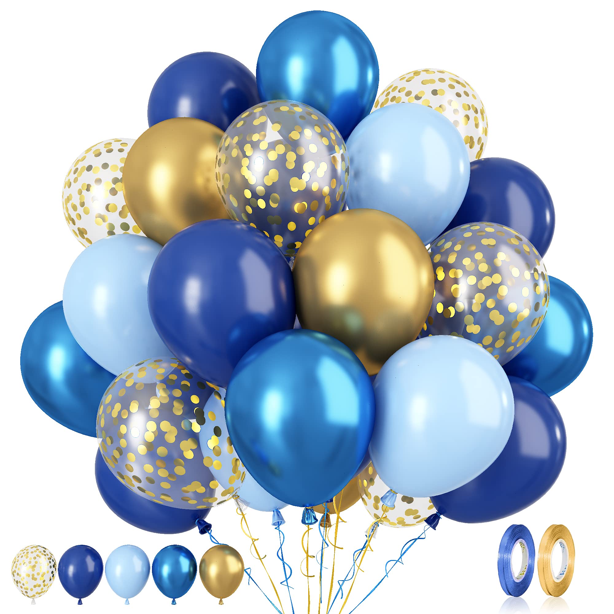Paready Blue & Gold Confetti Balloons – 60 Pcs, 12in Navy & Metallic Gold Latex Party Decor