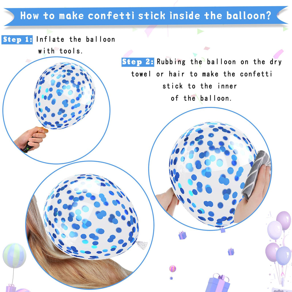 Paready 62-Piece Blue Balloons Set – 12in Latex in Macaron, Pearl, Metallic & Confetti for Baby Shower, Birthday, Wedding