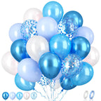 Paready 62-Piece Blue Balloons Set – 12in Latex in Macaron, Pearl, Metallic & Confetti for Baby Shower, Birthday, Wedding