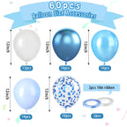 Paready 62-Piece Blue Balloons Set – 12in Latex in Macaron, Pearl, Metallic & Confetti for Baby Shower, Birthday, Wedding