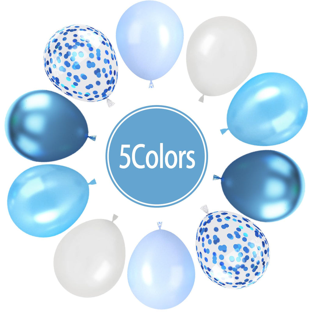 Paready 62-Piece Blue Balloons Set – 12in Latex in Macaron, Pearl, Metallic & Confetti for Baby Shower, Birthday, Wedding