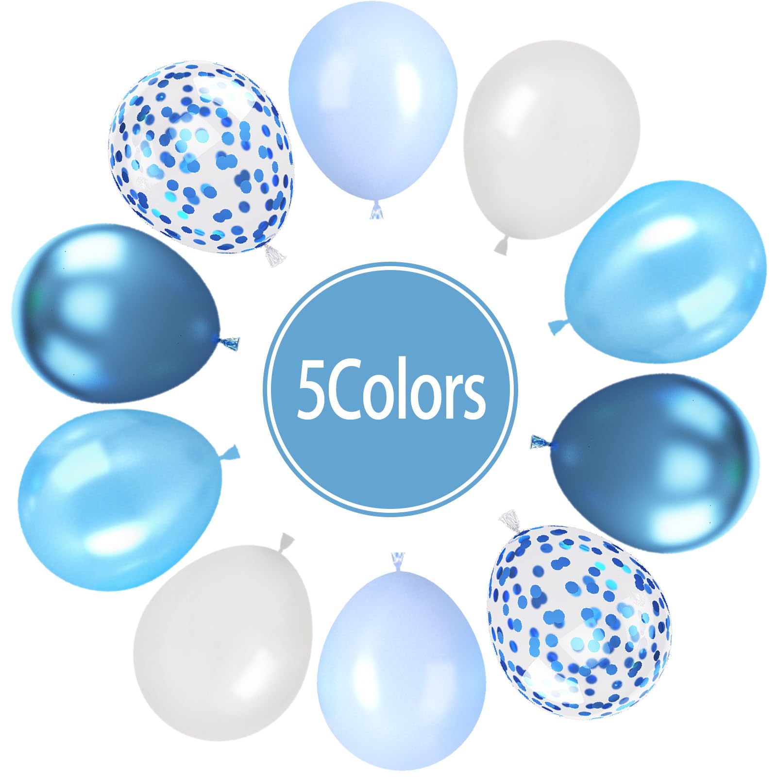 Paready 62-Piece Blue Balloons Set – 12in Latex in Macaron, Pearl, Metallic & Confetti for Baby Shower, Birthday, Wedding