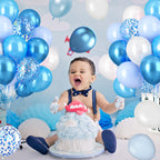 Paready 62-Piece Blue Balloons Set – 12in Latex in Macaron, Pearl, Metallic & Confetti for Baby Shower, Birthday, Wedding