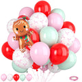 Paready Christmas Balloons 60pcs Pastel Pink, Green & Red with Gingerbread Man Foil