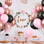 Paready Black Pink Latex Balloons – 60 Pcs, 12-Inch, Metallic Rose Gold & Confetti Set for Party Decor