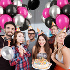 Paready Hot Pink & Black Balloons – 32 Latex Balloons with Ribbons for Parties