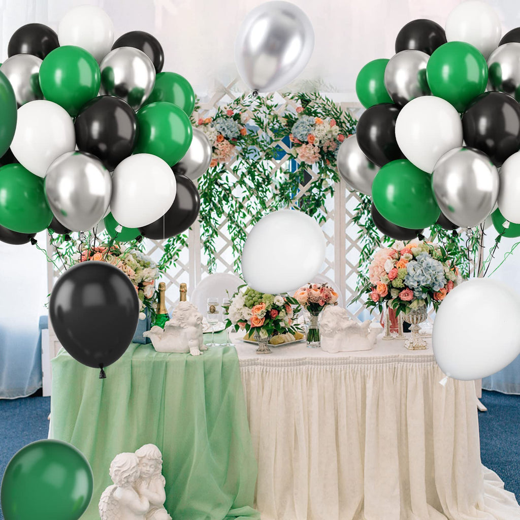 Paready Green Black Silver Balloons – 60 Pcs 12 Inch Latex Party Balloons for Video Game, Football, Birthday, Baby Shower