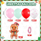 Paready Christmas Balloons 60pcs Pastel Pink, Green & Red with Gingerbread Man Foil
