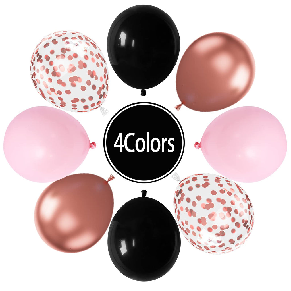 Paready Black Pink Latex Balloons – 60 Pcs, 12-Inch, Metallic Rose Gold & Confetti Set for Party Decor