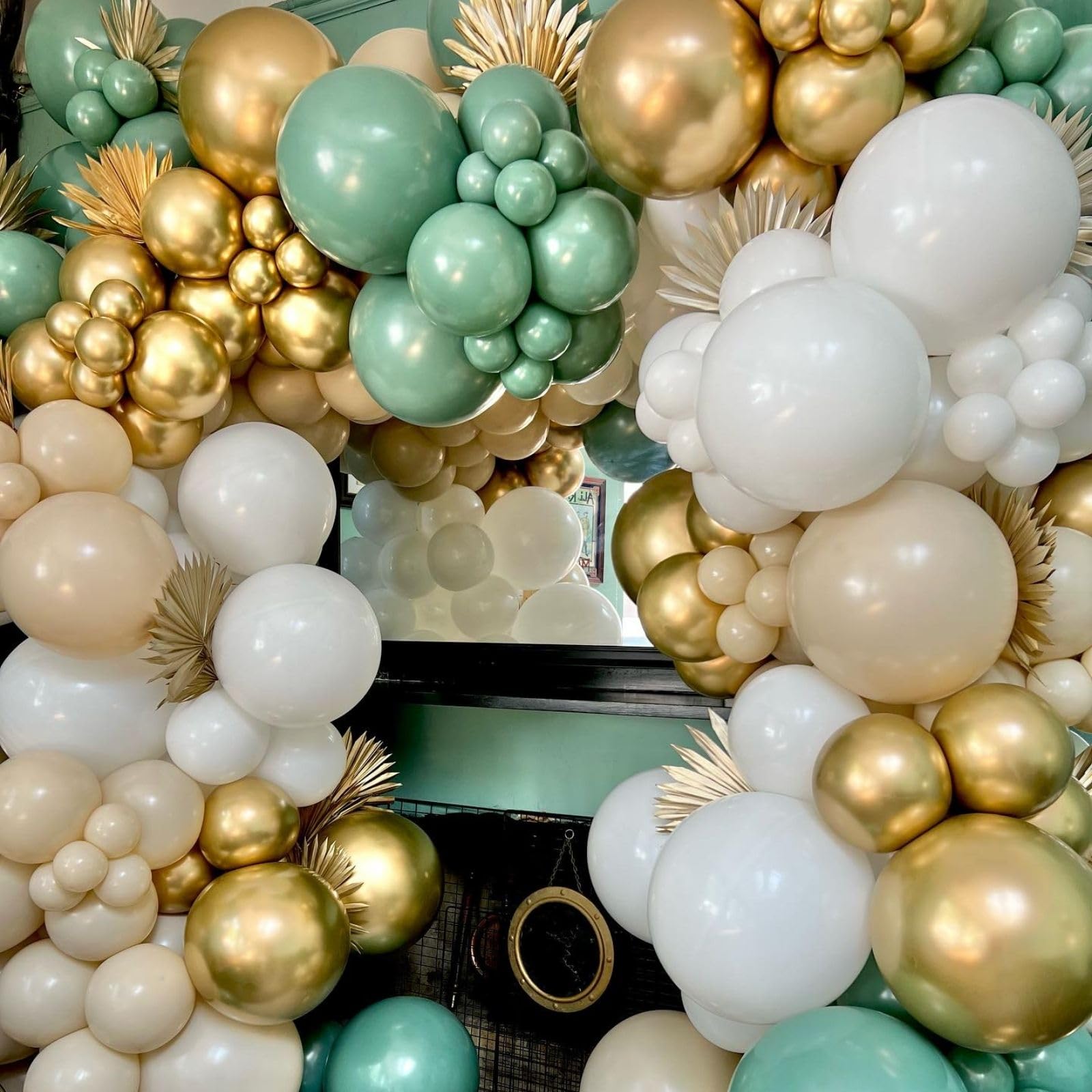 Paready Sage Green & Gold Balloons – 62 Pcs Confetti & Ribbon Set