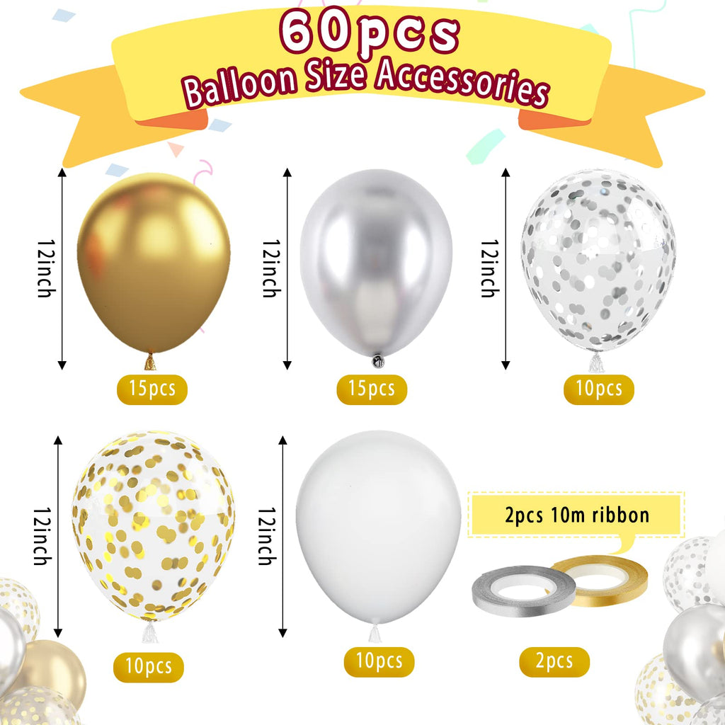 Paready Gold & Silver Latex Balloons – 60 Pcs 12" Confetti Set for Birthday, Wedding & Celebrations