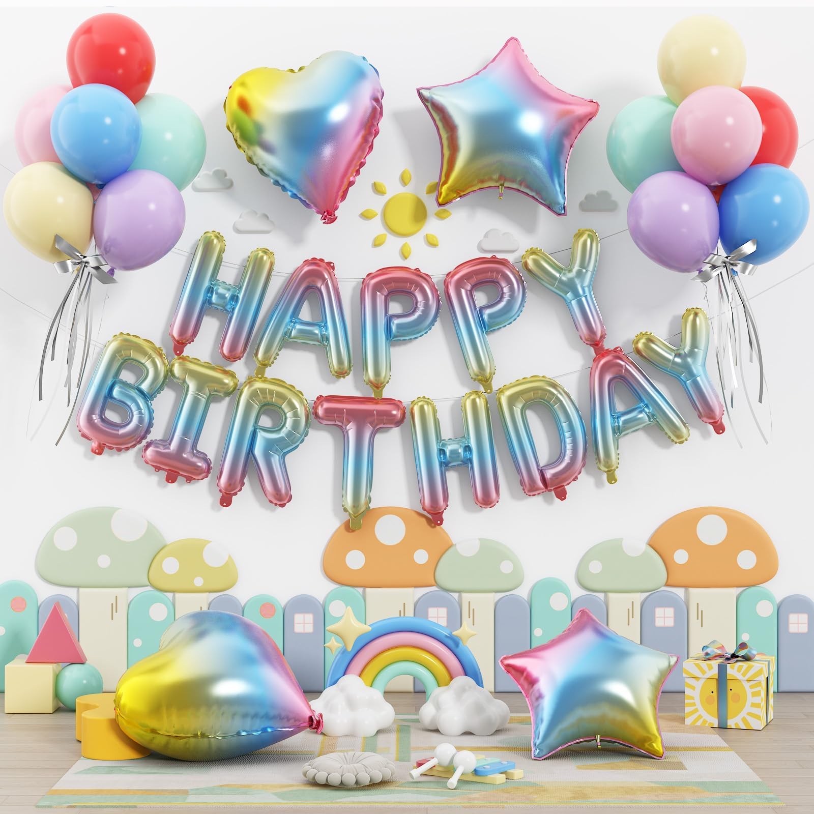 Paready 29pc Gradient Happy Birthday Balloon Banner Set – 16in + 18in Balloons
