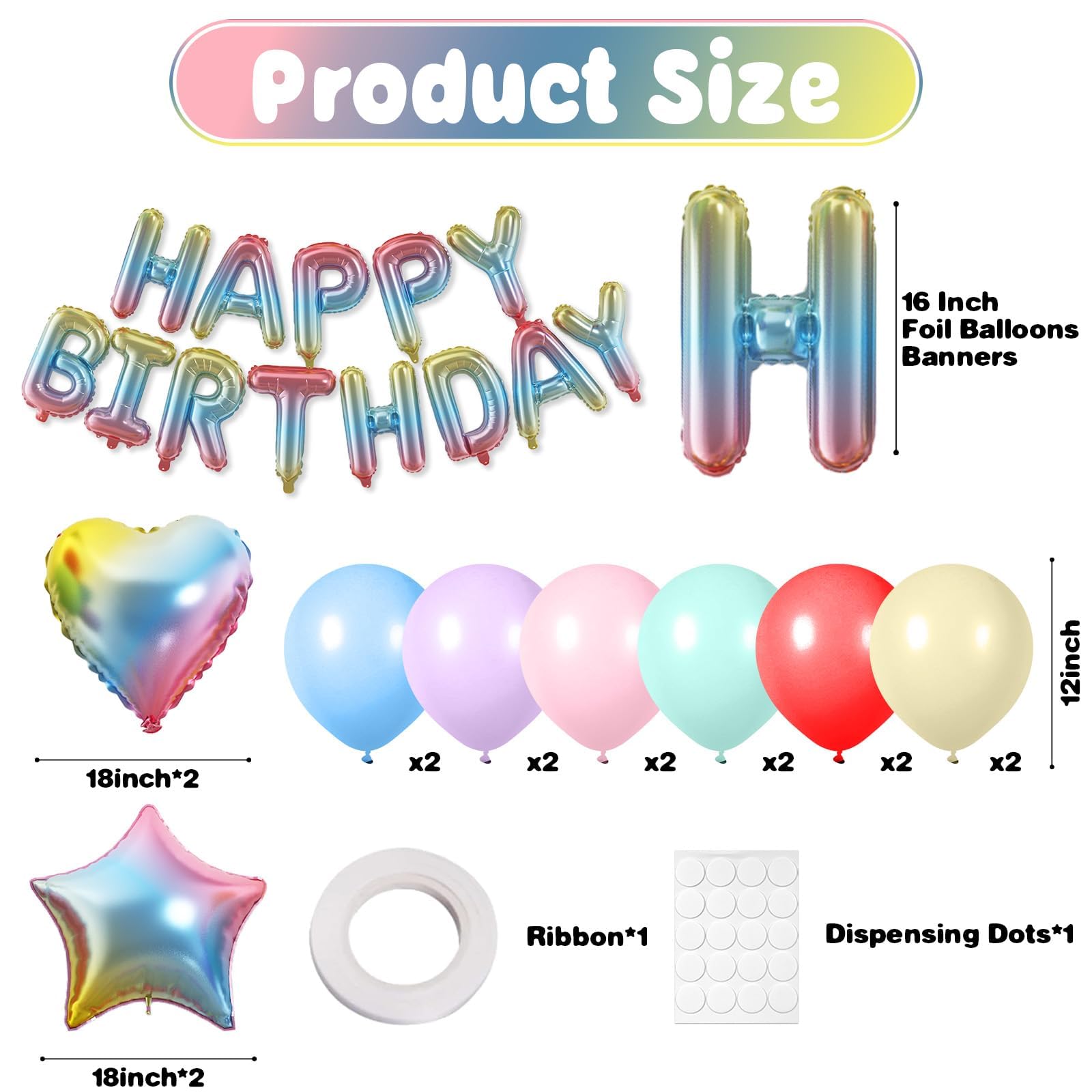 Paready 29pc Gradient Happy Birthday Balloon Banner Set – 16in + 18in Balloons