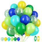 Paready Green & Blue Balloons – 60 Pcs, 12inch Latex Confetti Balloons for Jungle Dinosaur Party Decor