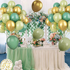 Paready Sage Green & Gold Balloons – 62 Pcs Confetti & Ribbon Set