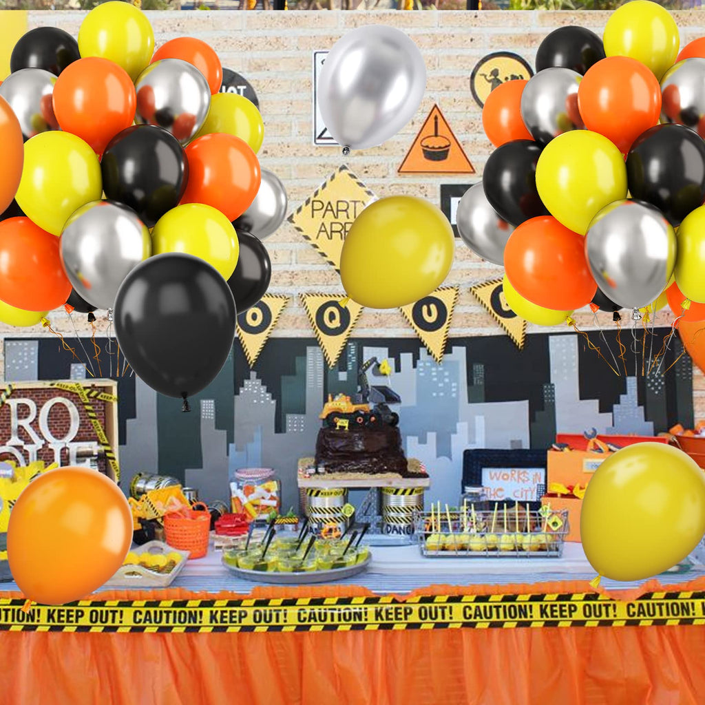Paready Balloons Set – 60 Pcs Black, Orange, Yellow & Metallic Silver, 12-Inch Car Theme Party Decor