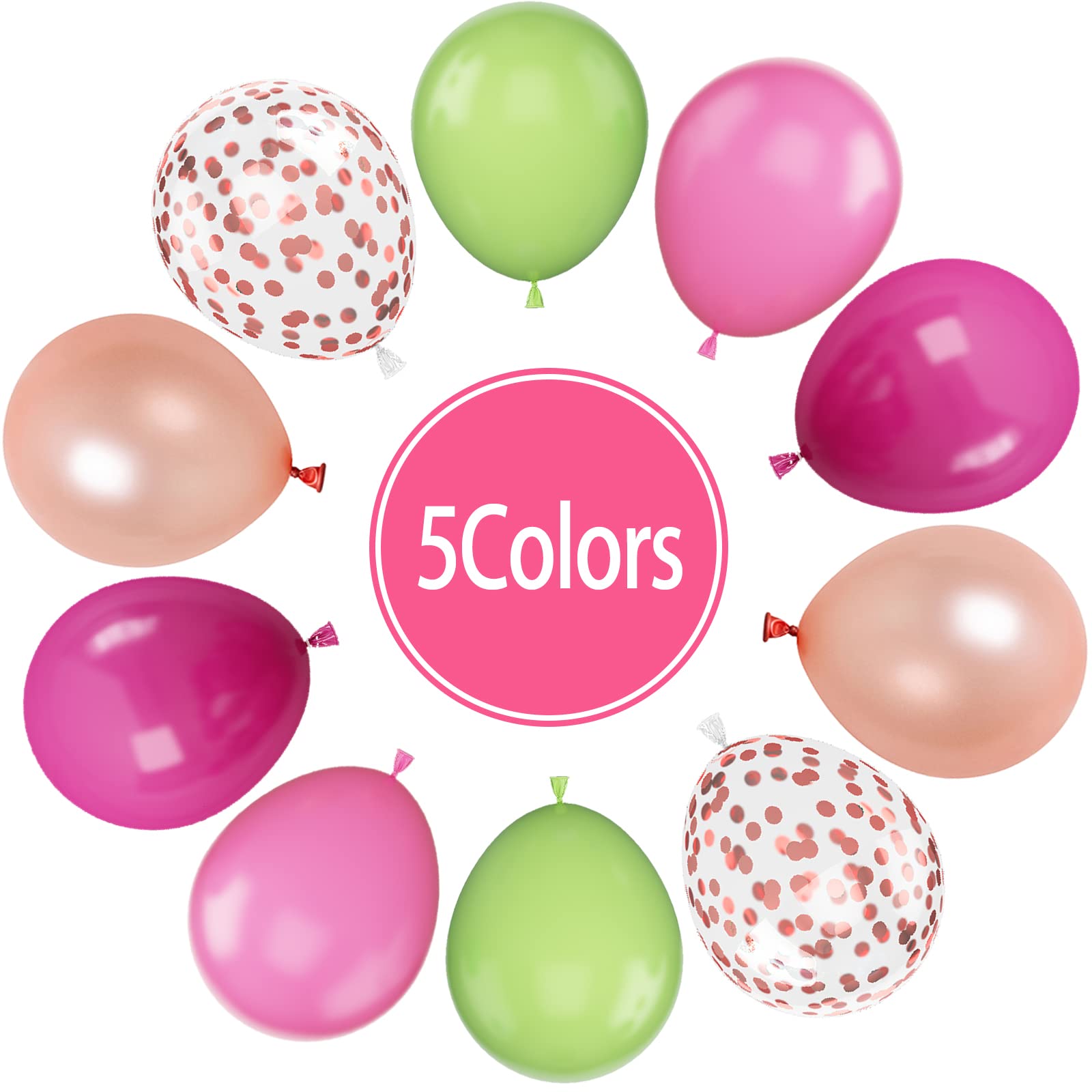Paready Tropical Party Balloons – Green & Pink 60 Pcs 12 Inch Confetti & Rose Gold for Luau, Birthday, Baby Shower