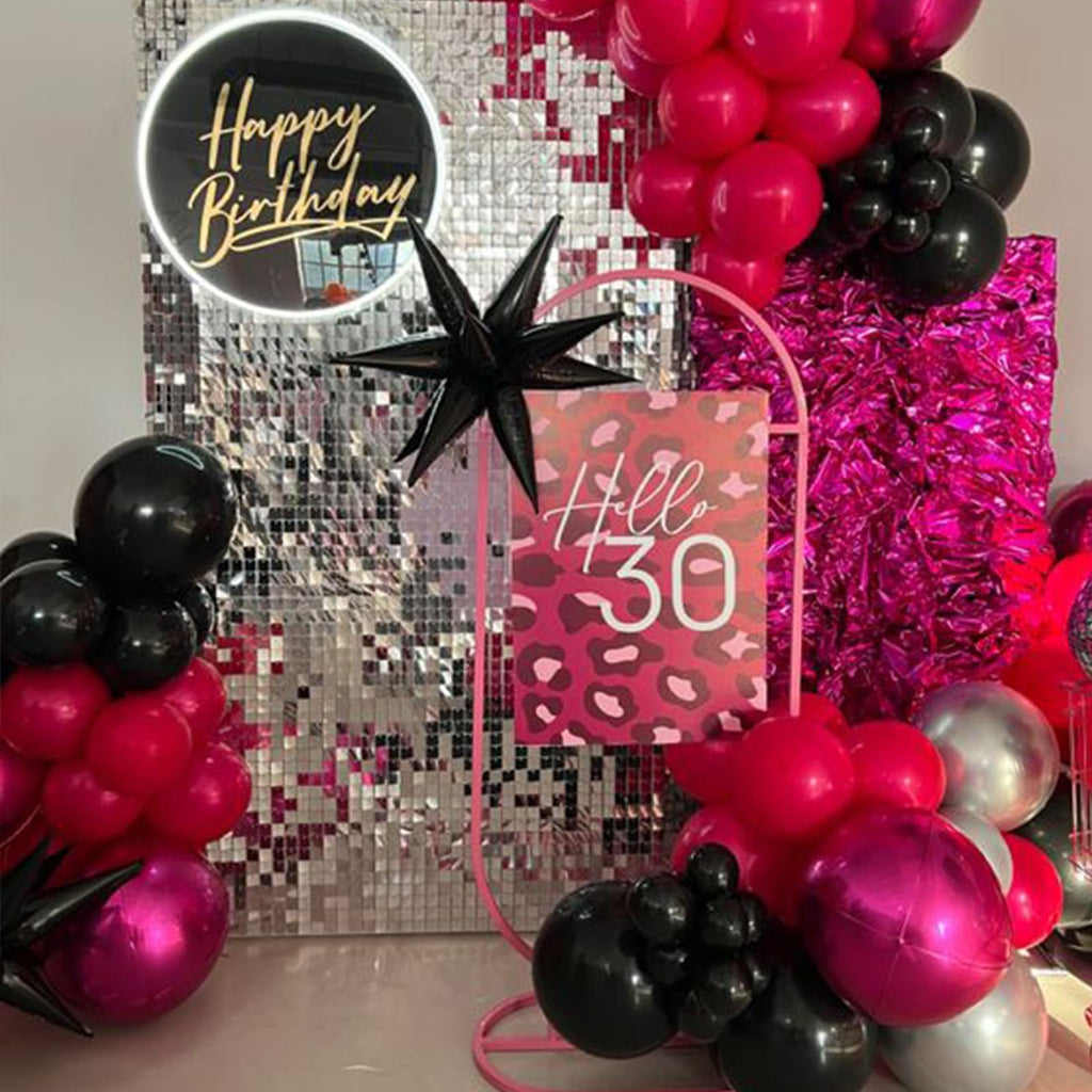 Paready Hot Pink & Black Balloons – 32 Latex Balloons with Ribbons for Parties