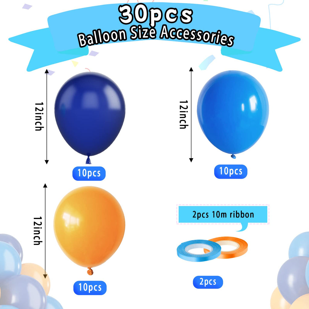 Paready 32-Piece Blue and Orange Balloons with Ribbons – Latex Balloons for Birthday Parties, Baby Showers, Weddings