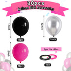 Paready Hot Pink & Black Balloons – 32 Latex Balloons with Ribbons for Parties