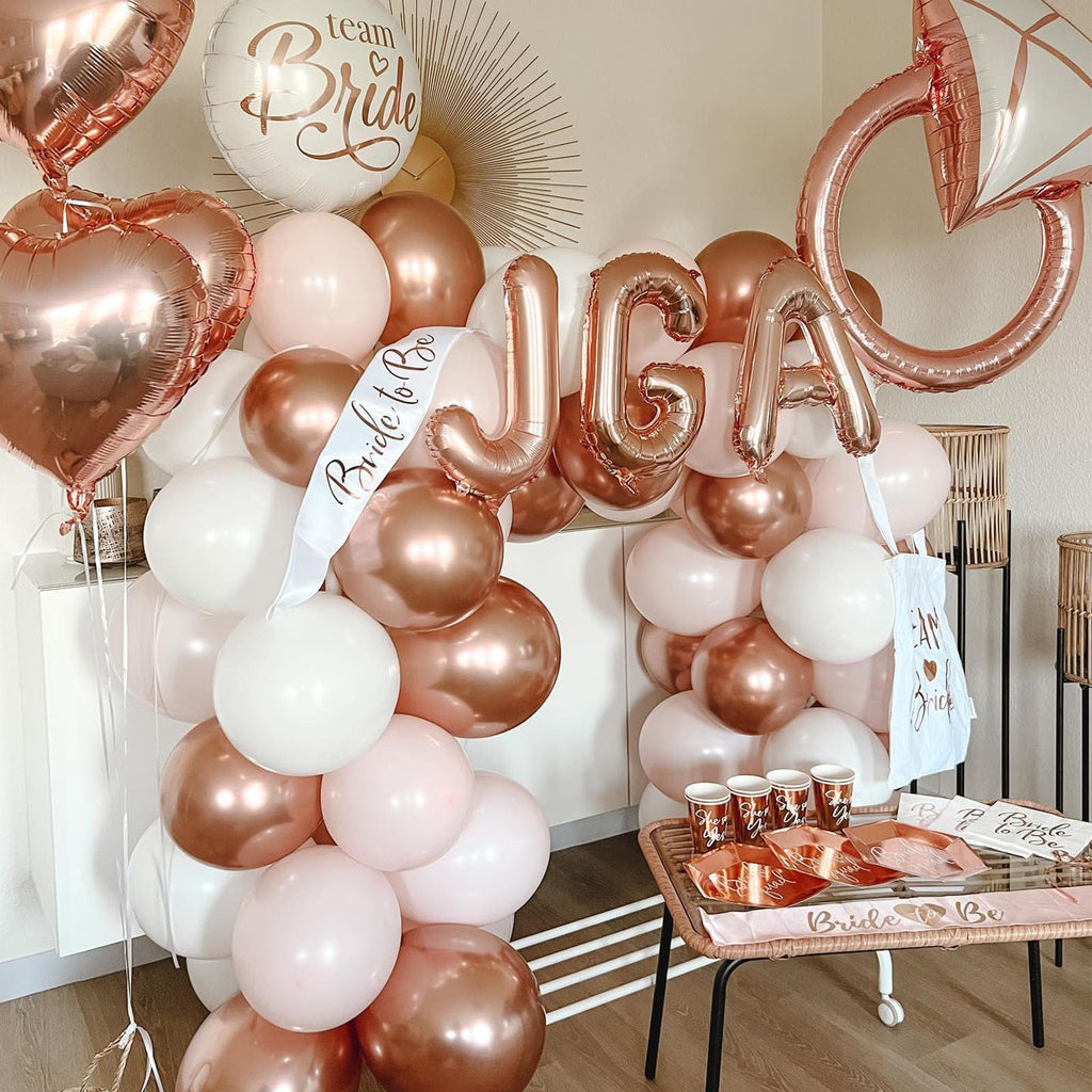 Paready Rose Gold & White Latex Balloons – 62pc 12-inch Confetti Balloons with Ribbons