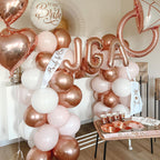 Paready Rose Gold & White Latex Balloons – 62pc 12-inch Confetti Balloons with Ribbons